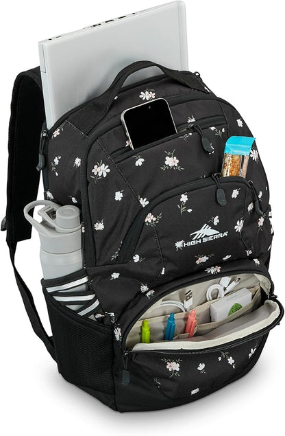 High Sierra Swoop SG Backpack, Travel or Work Laptop Bookbag with Drop Protection Pocket, and Tablet Sleeve, One Size, Floral/Black