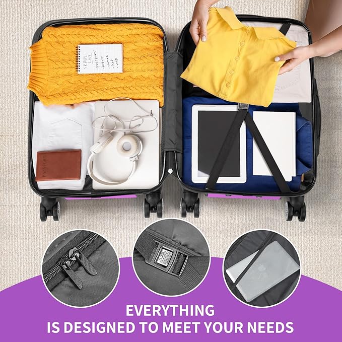 Karl home 28 Inch Check-in Luggage with Spinner Wheels, ABS Hardshell Checked Suitcase with TSA Lock, Durable Large Suitcase Rolling Luggage for Men Women, Purple
