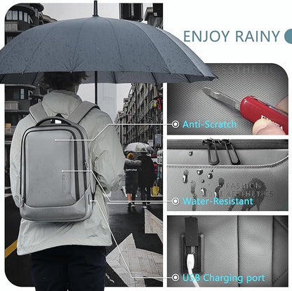 hk Laptop Backpack for Men with USB Charging Port Water-Resistant for 15.6 Inch Computer Bag Durable High-Tech Daypack Casual Backpack for Business Work College Weekender Travel- Grey