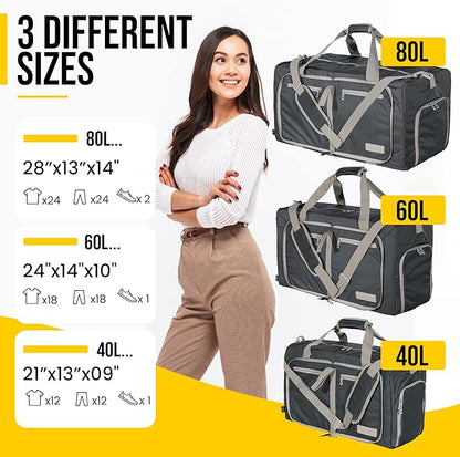 LEGEND 80L Foldable Duffle Bag for Travel - Packable Duffle Bags w/Shoe Compartment - Tear Resistant Collapsible Duffel Bags for Traveling - Lightweight Folding Duffel Bag for Men & Women -Dark Gray