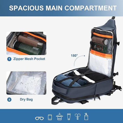 Travel Backpack for Men and Women, Flight-Approved Carry-On Backpack with Laptop Compartment; Large-Capacity Personal Item for Business, Work, School, or Weekend Trips(Blue)