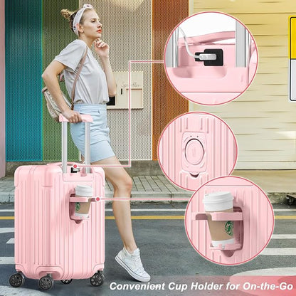 Krute 28 inch Luggage with Cup Holder Checked Suitcases with Charging Port TSA Approved PC+ABS Hardside Luggages