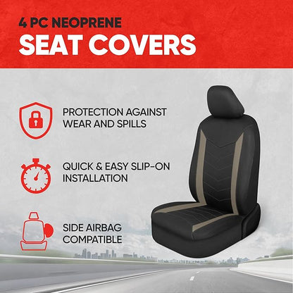 Motor Trend SpillGuard 2 Beige Seat Covers for Cars & Seat Covers for Trucks - Neoprene Lining Waterproof Car Seat Covers Front Seats Only - SUV Seat Covers Protector - Forros para Asientos de Carro