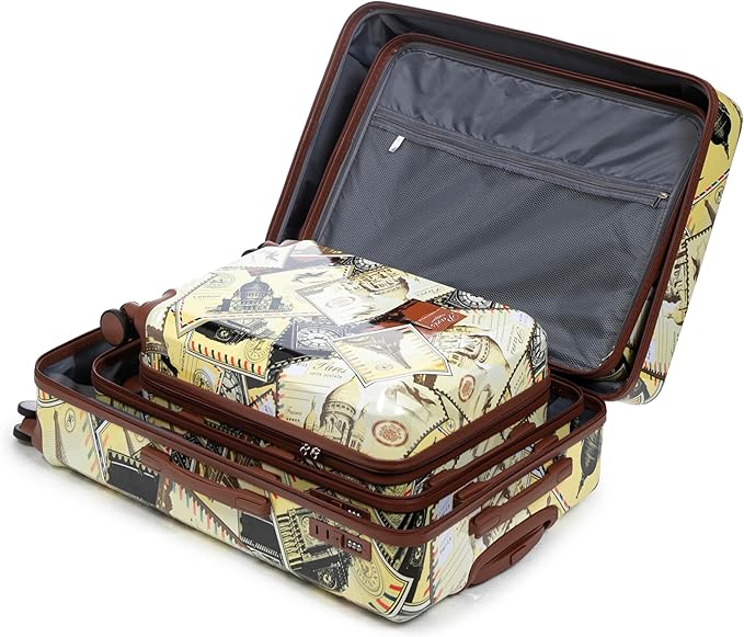 Campfun Luggage Sets 3 Piece, Hardside PC Suitcase Sets with Double Spinner Wheels, Durable Printed Pattern Carry On Luggage with TSA Lock, 20/24/28 inch(City Stamps)