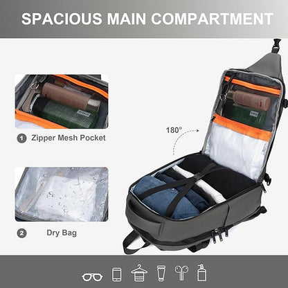 Travel Backpack for Men and Women, Flight-Approved Carry-On Backpack with Laptop Compartment; Large-Capacity Personal Item for Business, Work, School, or Weekend Trips (Gray).