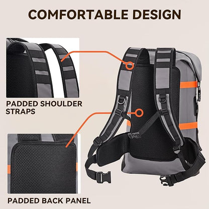 HEETA Dry Bags Waterproof Backpack 40L for Men & Women, Roll Top Heavy Duty Cushioned Hiking Backpack for Kayaking Boating Paddle Boarding Fishing Travel Camping Beach Vacation Cruise Ship Essentials
