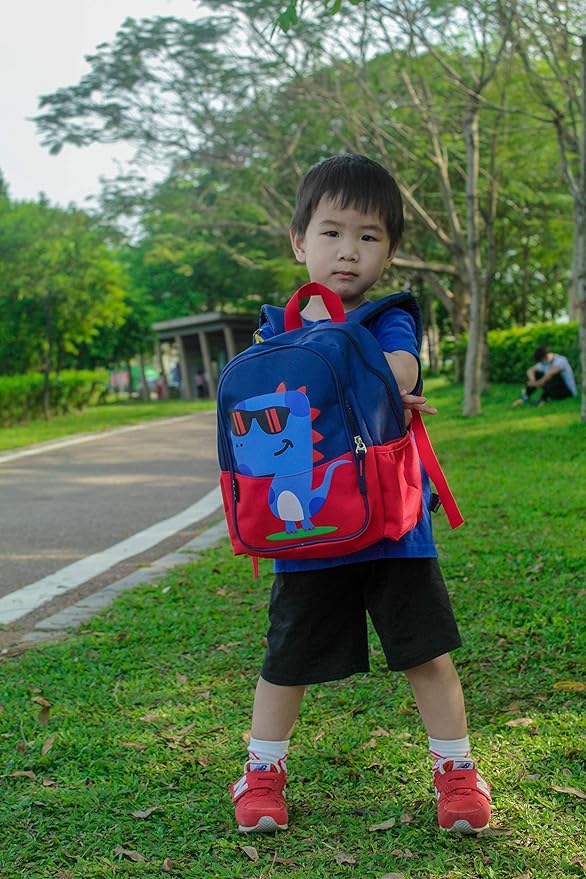 11 Inch Kids Toddler Preschool Travel Backpack Cool Cute Cartoon Daypack (Dinosaur Red)