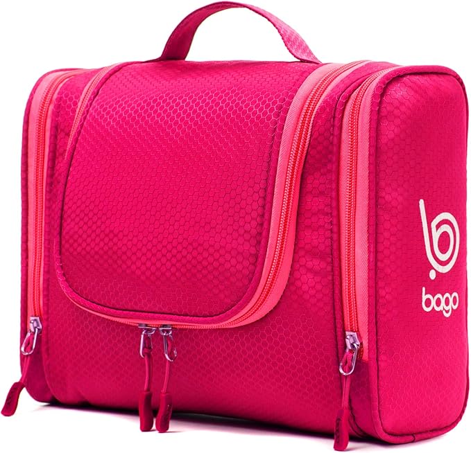 Bago Travel Toiletry Bag for Women and Men X-Large Waterproof Hanging Large Toiletry Bag for Bathroom and Travel Bag for Toiletries Organizer -Travel Makeup Bag (Pink)