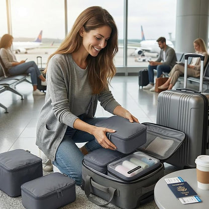 Compression Packing Cubes for Travel, 6-Piece Set (L/M/S), Double-Zip Luggage Organizers with Mesh Panels, Space-Saving Clothes Storage Bags for Suitcase & Carry-On (6 Pack, Charcoal Gray)