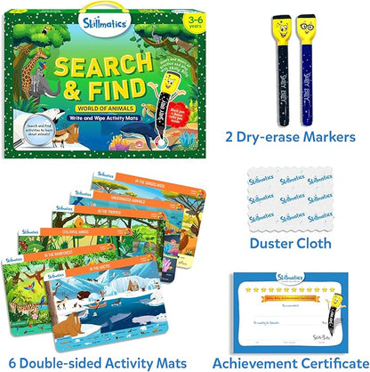 Skillmatics Search and Find Animals Educational Game - Reusable Preschool Learning Activities, Perfect for Toddlers & Kids Who Love Toys, Art & Crafts, Builds Vocabulary, Gifts for Ages 3, 4, 5, 6