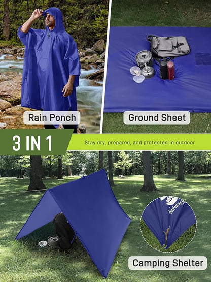 SaphiRose Extra Thick Hooded Rain Poncho Double Layer Waterproof Raincoat Jacket for Men Women Adults
