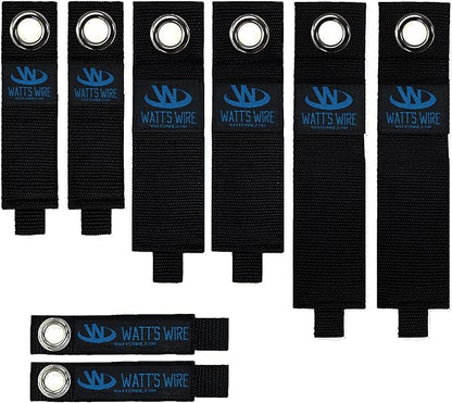 Heavy Duty Storage Straps - 8 Pack: 2 Small, 2 Medium, 2 Large, 2 XL - Extension Cord Ties - Storage Strap - by Watt's Wire