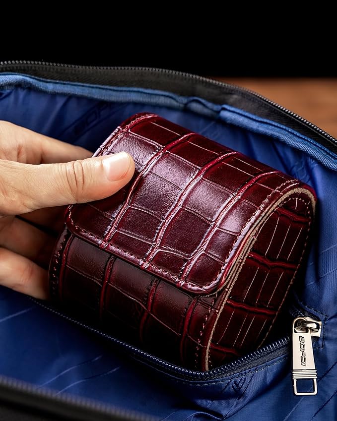 MR.OKAY Single Watch Travel Case- Classic Leather Watch Case With Superb Texture.(Portable Watches Roll Or Organizer For Storage And Display).Festival Gift For Men, All Handcrafted By Artisans.
