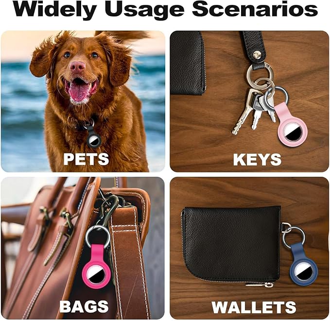 [4 Pack] Compatible with AirTag Case Keychain for Air Tag Holder Silicone for AirTags Key Ring Cases Tags Chain for AirTag GPS Item Finders Accessories, Black/Pink/Hot Pink/Dark Blue