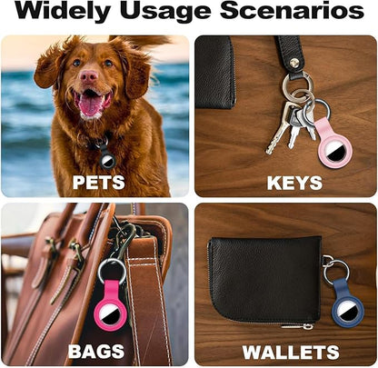[4 Pack] Compatible with AirTag Case Keychain for Air Tag Holder Silicone for AirTags Key Ring Cases Tags Chain for AirTag GPS Item Finders Accessories, Black/Pink/Hot Pink/Dark Blue