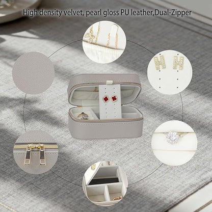 Premium Gray Travel Jewelry Case Bulk of 4 - Small Sophisticated Travel Jewelry Box Set for Women & Men, Compact Holder for Earrings, Rings, Minimalist Style, Perfect for Business Travel