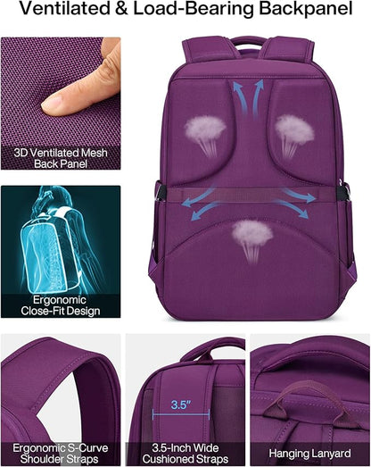 MILADA Expandable Travel Backpack 28L to 39L, TSA-Approved Carry On Backpack with 17 Inch Laptop Compartment, School Business Work Backpack for Men & Women, Purple