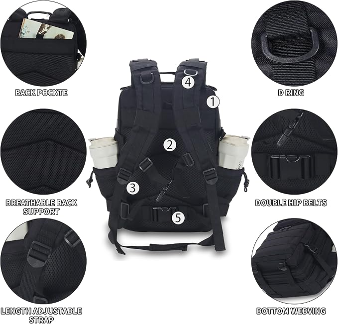25L Tactical Backpack for Men and Women Small Military Tactical Backpack Heavy Duty Molle Assault Pack Daypack for Hiking Camping Travel Work Gym Outdoors (Black)