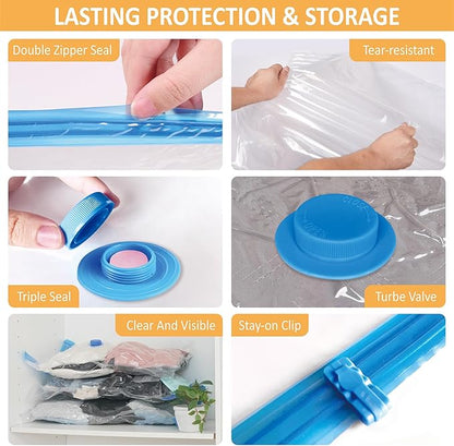 22 Pack Vacuum Storage Bags with Rechargeable Wireless Electric Pump, Vacuum Seal Space Saver Bags for Clothing, Pillows, Blanket, Bedding, Comforter