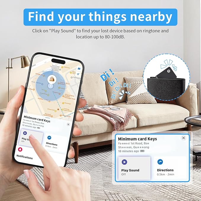 Smart Card (Black) 2 Pack, Smart Wallet Tracker Card Compatible with Apple Find My (iOS only), Bluetooth Tracker with Wireless Charging, IP68 Waterproof Finder, Item Finder with Key Ring/Nylon Lanyard