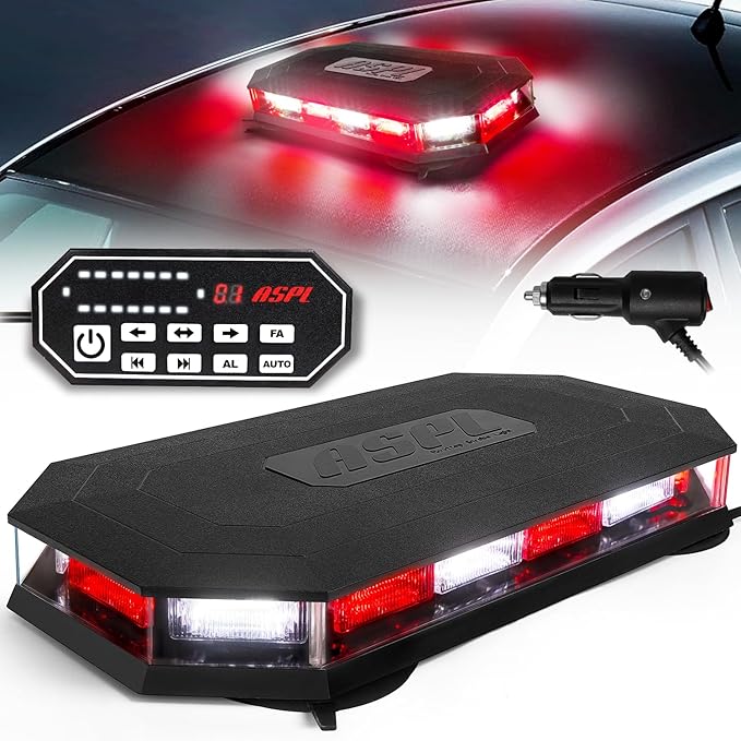ASPL 16.5 Inch Roof Top Beacon Emergency Strobe Light With Controller - 56 LED Magnetic Warning Caution Bar for Traffic Hazard Plow - Trucks Vehicles Construction Snowplow (Red/White)