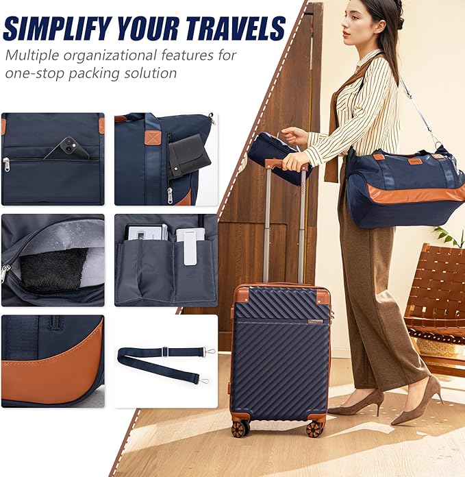 Luggage Sets 5 Piece with TSA Lock Spinner Wheels, Unisex Hard Case ABS Suitcase Set, Hardshell Lightweight Waterproof Travel Hardside Suitcases with Wheels for Women Men, Dark Blue