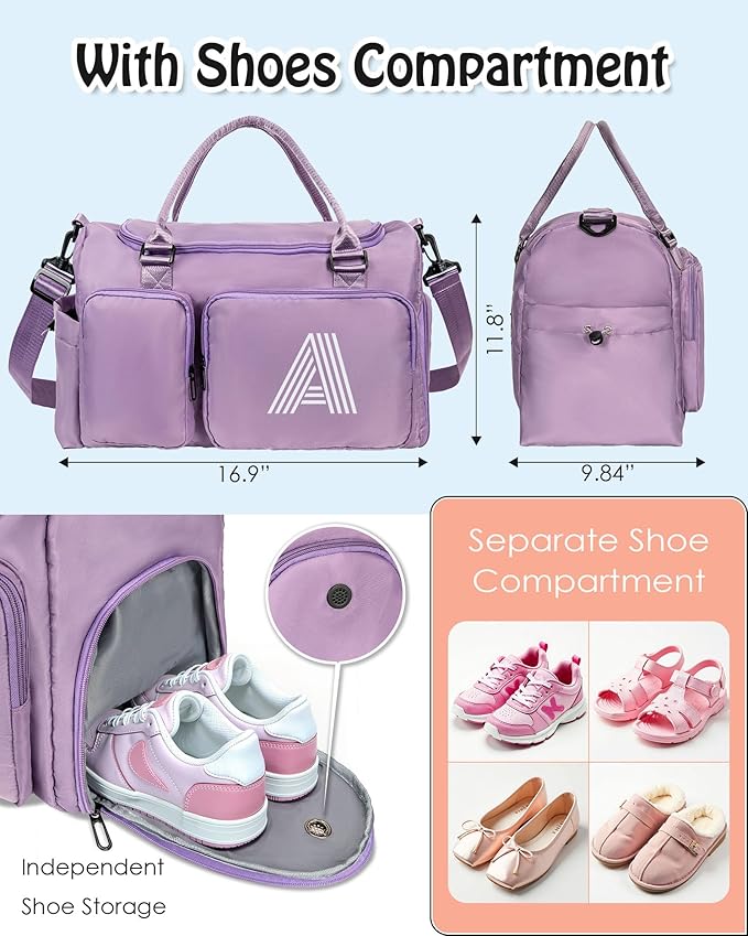 Initial Gym Bag for Girls, Kids Travel Duffel Bag, Teacher Appreciation Gifts, women Gift Ideas, wedding gifts, engagement Gift, bridal shower Gifts