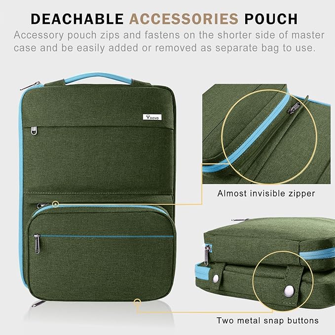 Voova Laptop Sleeve Case 15.6 Inch Compatible with MacBook Air 15 M2/M3/M4, MacBook Pro 15/16, 15-16" Hp Lenovo Dell Acer, 2 in 1 Waterproof Computer Bag with Detachable Accessory Pouch, Army Green