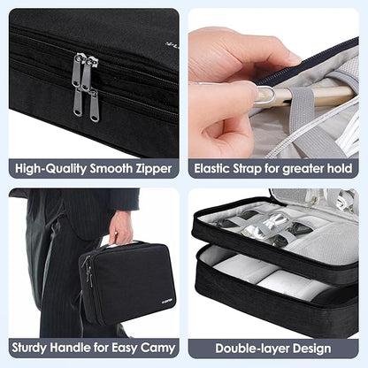 LENTION Cable Electronics Organizer Bag Pouch, Travel Cord Organizer Carry Case Waterproof Double Layers All-in-One Storage Bag Carrying for Cable, AirPods, Charger, Power Bank, Earphone Black