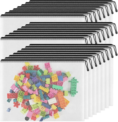 Smarpau A3 Mesh Zipper Pouch, 24 Pack 17.4" x 12.4" Large Zipper Pouches for Organizing, Multipurpose Waterproof Zipper Bags for Travel, Office, Home Storage, Black