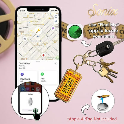 Sonix Keychain Case Compatible with Apple AirTag | Protective AirTag Cover Keychain Charm | Embroidered Cinema Tag Charm | Movie Ticket
