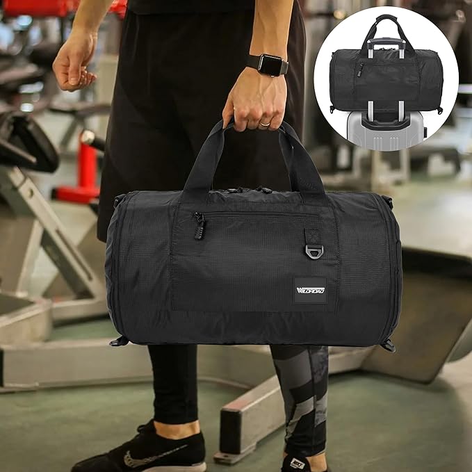 Wildroad Travel Bags for Men, Gym Bag & Duffle Bag for Travel, Carry on Bag Duffel Bag 3 IN 1 Expandable Overnight Weekender Bag (Black, Large-50L+ Gym Bag)