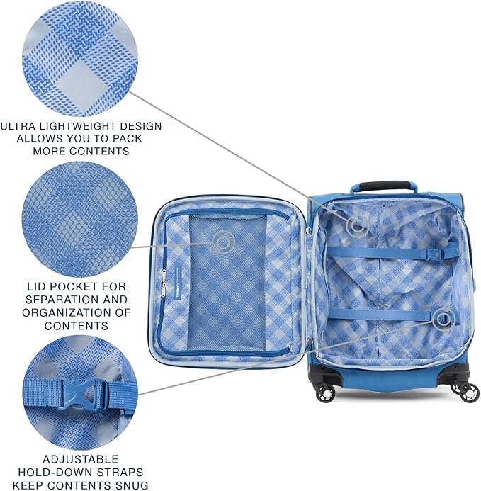 Travelpro Maxlite 5 Softside Expandable Carry on Luggage with 4 Spinner Wheels, Lightweight Suitcase, Men and Women, International, Azure Blue, Carry on 19-Inch