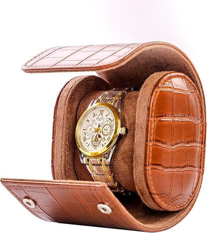 MR.OKAY Single Watch Travel Case-Classic Leather Watch Case With Superb Texture.(Portable Watch Roll Or Organizer For Storage And Display).Festival Gift For Men, All Handcrafted By Artisans.