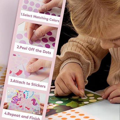 Klever Kits Dot Art Kit for Kids, No Mess Sticker for Toddlers 3-7, Craft Kits, DIY Creative Activity, Travel Toy, Birthday Presents for Boys Girls (Unicorns & Princess)