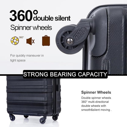 3 Piece Luggage Sets, PC Lightweight Expandable Suitcase with Two Hooks, Spinner Wheels, TSA Lock, (20/24/28) (Black)