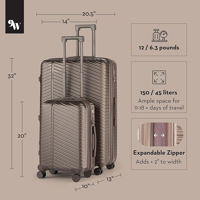 Nine West Zion 2-Piece Smart Luggage Set (20/28), Hardshell Spinners with Cup Holder & USB Port, Expandable & Scuff-Resistant Surface Chocolate Martini