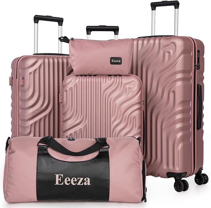 Luggage Sets Suitcase Sets 5 Piece Luggage Sets Suitcase with ABS Hard Shell Lightweight TSA Lock and Double Rotatable Detachable Wheels(RoseGold,20"/24"/28"/DB/TB)
