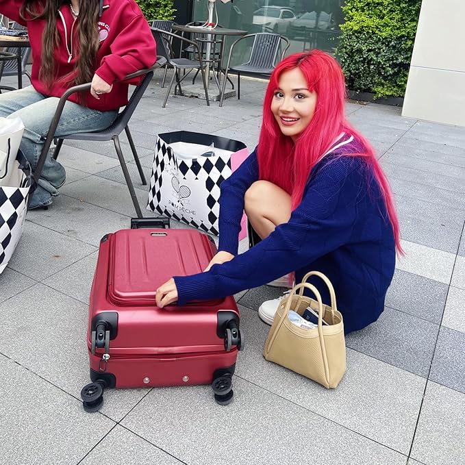 Premium Carry On Luggage, 20 Inch Top Opening Aluminum Frame Lightweight Airline Approved ABS+PC Hard Shell Suitcases with Silent Wheels, TSA Lock, Front Pocket and Wet-dry Separated Six-piece Set