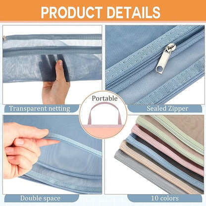 Marspark 30 Pack Classic Color Mesh Zipper Pouch Bags A4 Nylon Organizing Bags Breathable See Through Zipper Pouch with Handle for Office Games