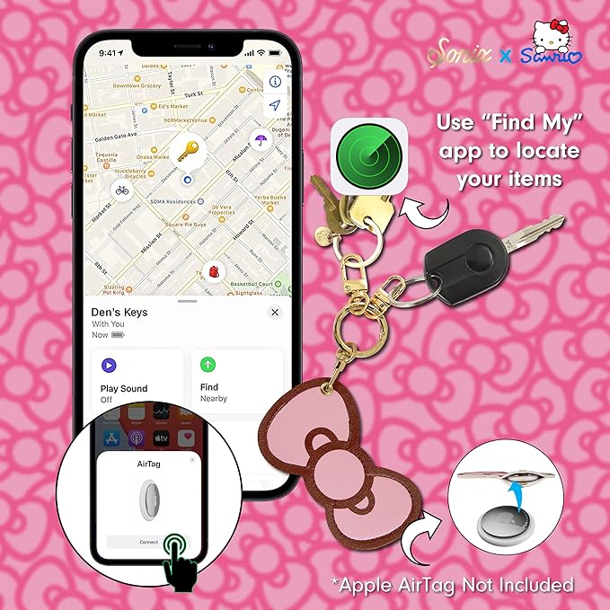 Sonix Keychain Case Compatible with Apple AirTag | Protective AirTag Cover Keychain Charm (Hello Kitty Pink Bows)
