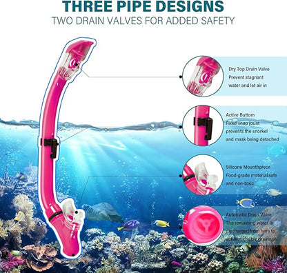 Kids Snorkeling Set Children Mask Fin Snorkel Set Snorkeling Gear Snorkel Mask + Adjustable Swimming Kids Flippers+ Dry Snorkel Tube + Travel Bags