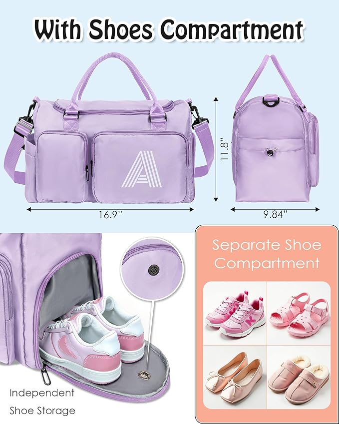 Gifts Teen Girl Gift, Initial Travel Duffle Bag, Duffel Bags, Personalized Weekender bags, Lilac purple-E