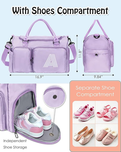 Gifts Teen Girl Gift, Initial Travel Duffle Bag, Duffel Bags, Personalized Weekender bags, Lilac purple-E