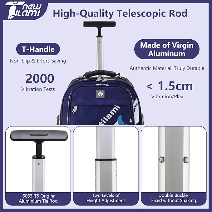 NEW TILAMI 19 Inch Rolling Backpack 360°rotating Universal Wheel, Large Organizer Compartments, Adjustable Handle, Carry on for School Students Business Travel, Blue Shadow Illusory Form
