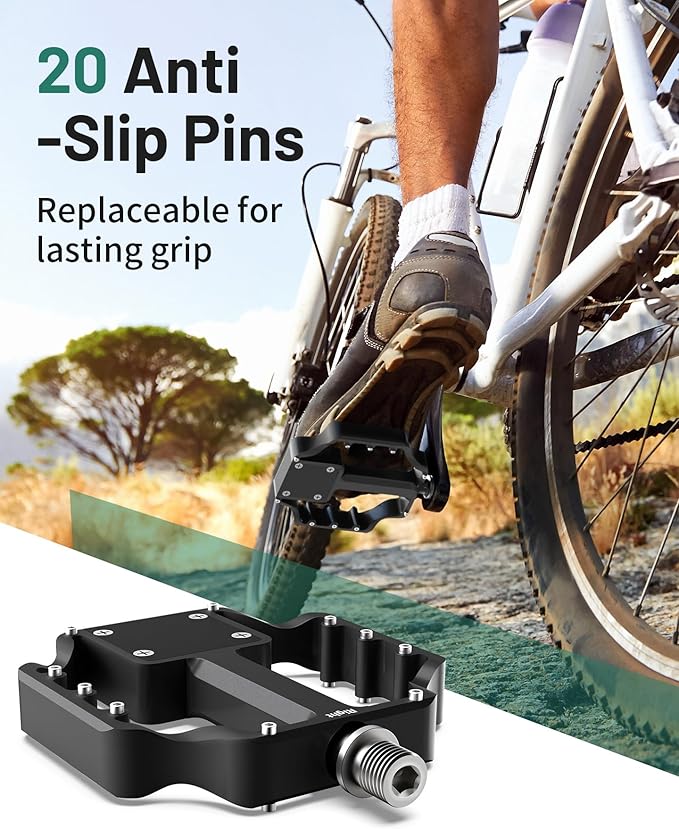 AirTag Bike Pedal Mount, Hidden Bicycle GPS Tracker Case Compatible with AirTag, Waterproof CNC Aluminum Flat Pedals with 9/16 Inch Thread, Anti‑Theft Design for Mountain, Road E‑Bikes