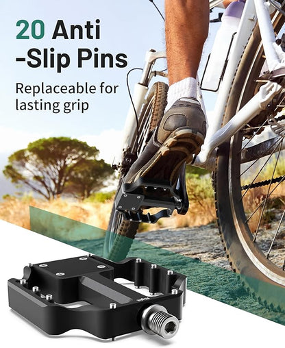 AirTag Bike Pedal Mount, Hidden Bicycle GPS Tracker Case Compatible with AirTag, Waterproof CNC Aluminum Flat Pedals with 9/16 Inch Thread, Anti‑Theft Design for Mountain, Road E‑Bikes