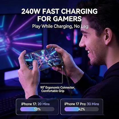 240W Braided Fast Charge Cable with Built-in Phone Stand 65W A-C Charger Cable 2-in-1 Invisible Holder Foldable Charger Cable (240w Type-c to Type-c)