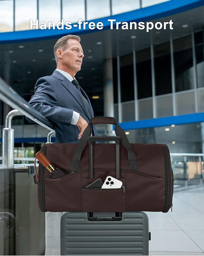 NPBAG Convertible Garment Duffle Bags for Travel - Carry on Garment Bag, Suit Bag for Men & Women, 3 in 1 Foldable Travel Duffle Backpack with Shoulder Strap (Brown)