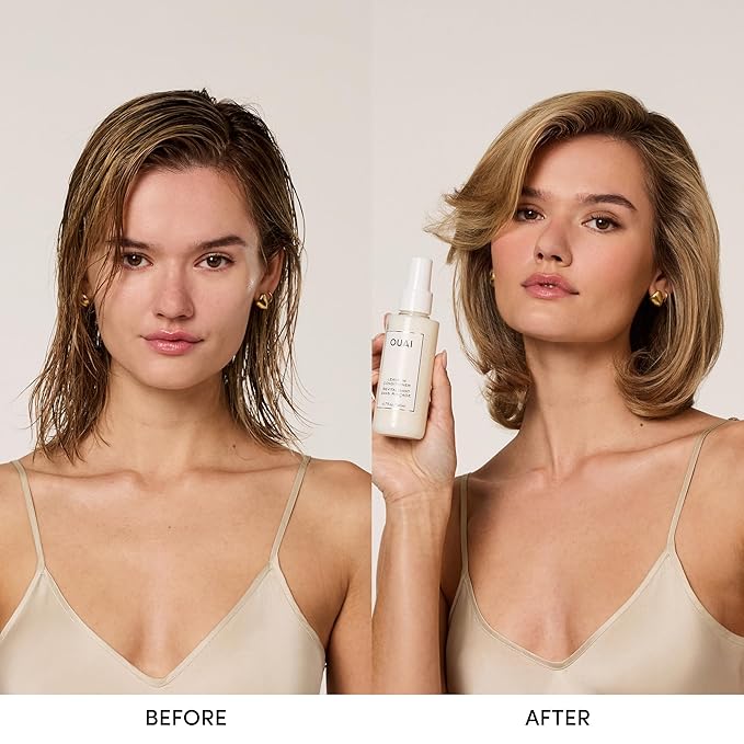 OUAI Full Size Leave In Conditioner & Deluxe Size Wave Spray Bundle - Hair Styling Products for Frizz Control, Volume, Texture & Added Shine (2 Count)